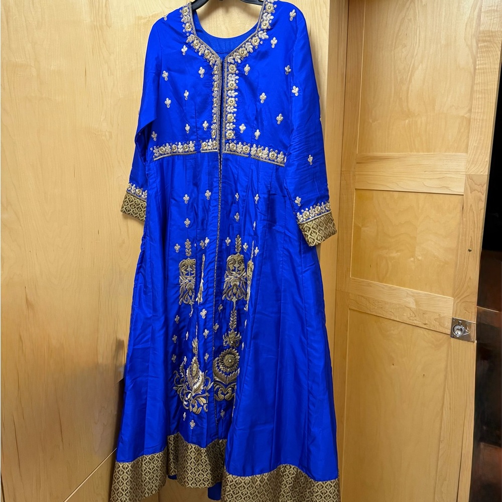 Royal Blue Embroidered Anarkali Indian Dress Xl